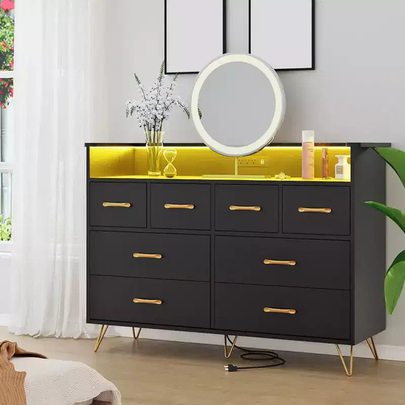 COZONY Dresser TV Stand 8-Drawer Wooden Entertainment Center with LED Light Charging Station Wide Storage for Bedroom Living Room