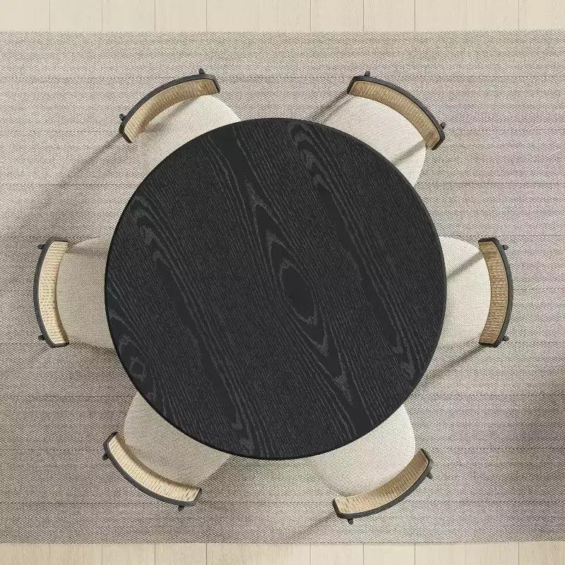 PexFix 52 Wood Round Dining Table Kitchen Table for 4-6 with Arc-Shaped Edge Top & Textured Pedestal for Living/Dining Room Coffee Office Black