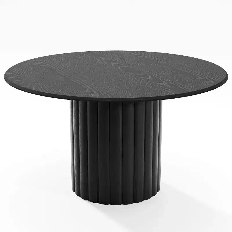 PexFix 52 Wood Round Dining Table Kitchen Table for 4-6 with Arc-Shaped Edge Top & Textured Pedestal for Living/Dining Room Coffee Office Black