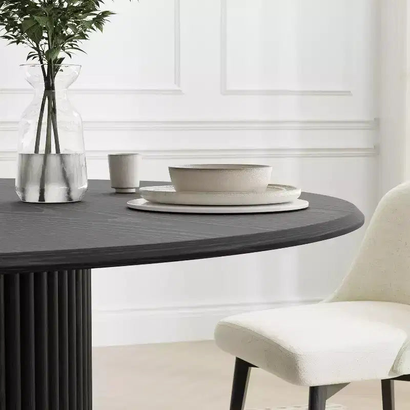 PexFix 52 Wood Round Dining Table Kitchen Table for 4-6 with Arc-Shaped Edge Top & Textured Pedestal for Living/Dining Room Coffee Office Black