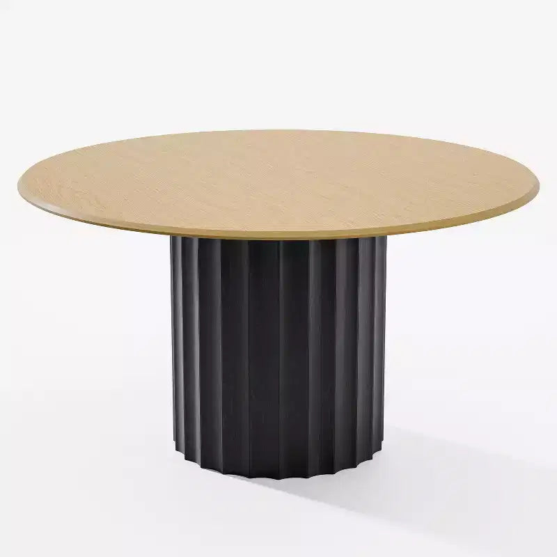 PexFix 52 Wood Round Dining Table Kitchen Table for 4-6 with Arc-Shaped Edge Top & Fluted Pedestal for Living/Dining Room Coffee Office Natural