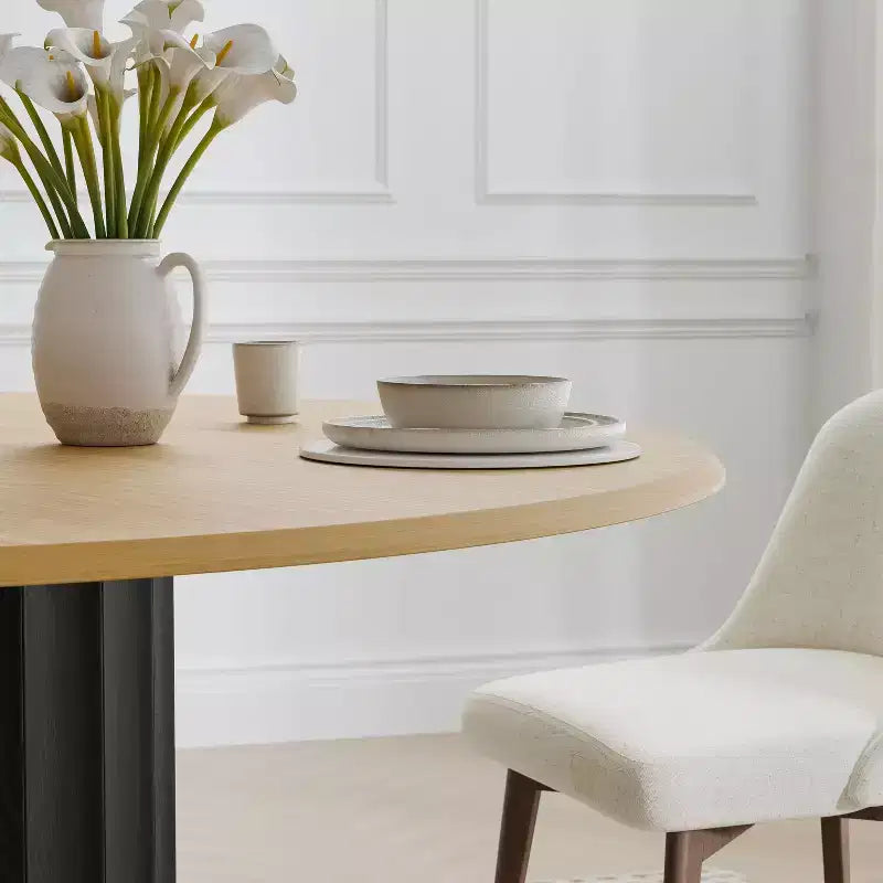 PexFix 52 Wood Round Dining Table Kitchen Table for 4-6 with Arc-Shaped Edge Top & Fluted Pedestal for Living/Dining Room Coffee Office Natural