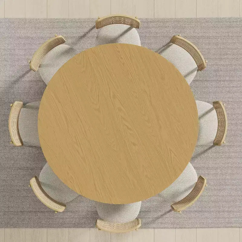 PexFix 60 Solid Wood Round Dining Table Kitchen Table for 6-8 with Tabletop & Textured Cylindrical Base for Living/Dining Room Coffee Office Natural