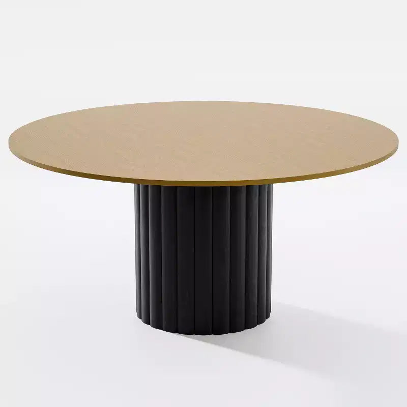 PexFix 60 Solid Wood Round Dining Table Kitchen Table for 6-8 with Tabletop & Textured Cylindrical Base for Living/Dining Room Coffee Office Natural