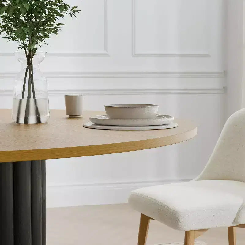 PexFix 60 Solid Wood Round Dining Table Kitchen Table for 6-8 with Tabletop & Textured Cylindrical Base for Living/Dining Room Coffee Office Natural