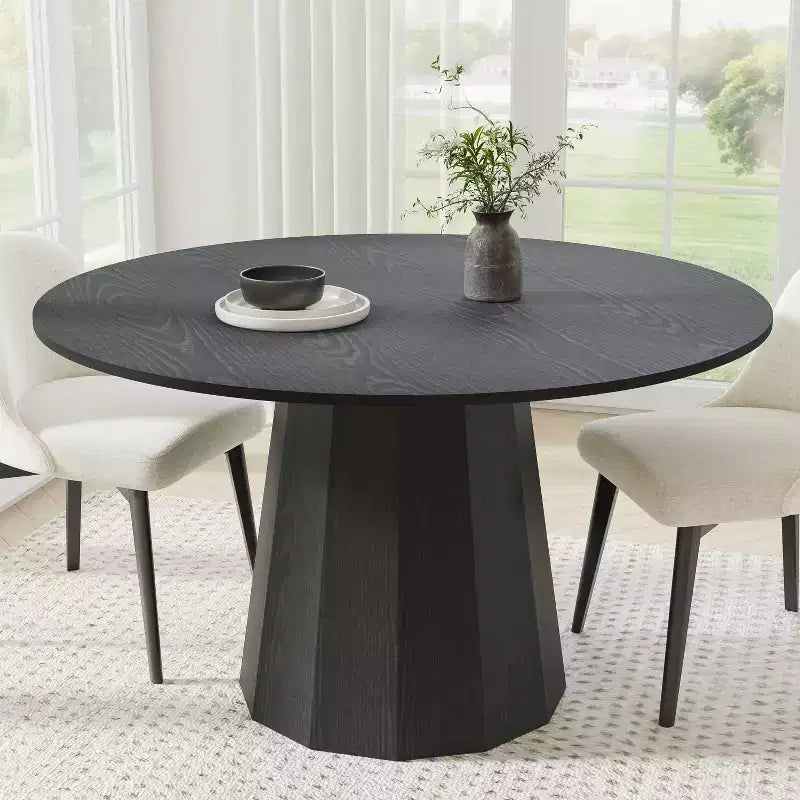 PexFix 52 in.H Solid Wood Round Dining Table Kitchen Table for 4-6 with Tabletop and Tapered Base for Living/Dining Room Coffee Office in Black