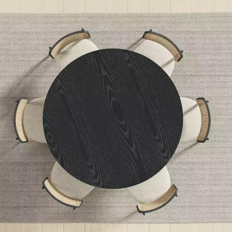 PexFix 52 in.H Solid Wood Round Dining Table Kitchen Table for 4-6 with Tabletop and Tapered Base for Living/Dining Room Coffee Office in Black