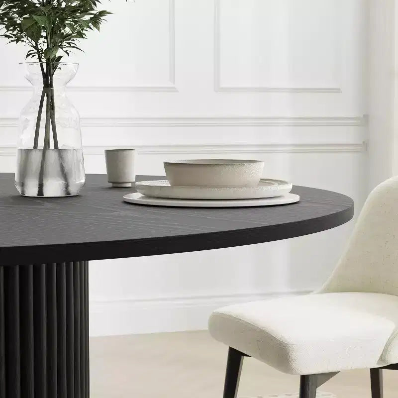 PexFix 52 in.H Solid Wood Round Dining Table Kitchen Table for 4-6 with Tabletop and Tapered Base for Living/Dining Room Coffee Office in Black