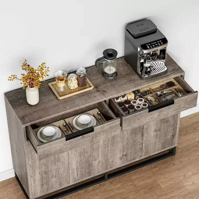 55 Modern Sideboard Buffet - Kitchen Storage Cabinet with 2 Drawers & 4 Doors for Dining Room