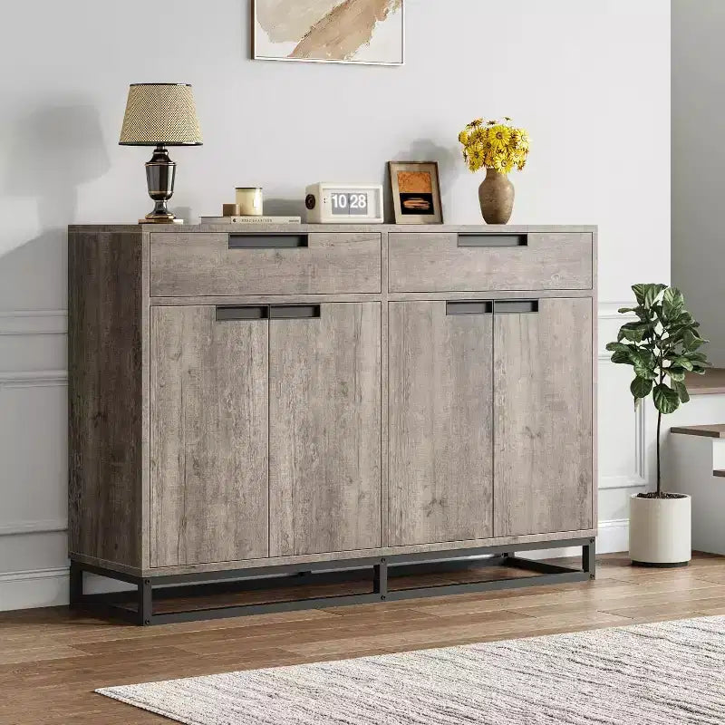 55 Modern Sideboard Buffet - Kitchen Storage Cabinet with 2 Drawers & 4 Doors for Dining Room