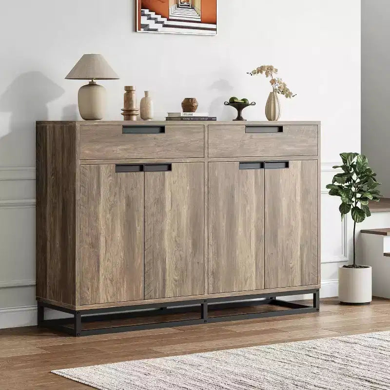 55 Modern Sideboard Buffet - Kitchen Storage Cabinet with 2 Drawers & 4 Doors for Dining Room