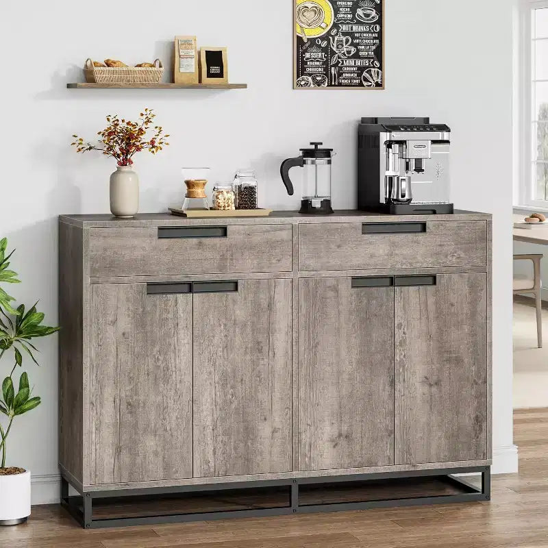 55 Modern Sideboard Buffet - Kitchen Storage Cabinet with 2 Drawers & 4 Doors for Dining Room