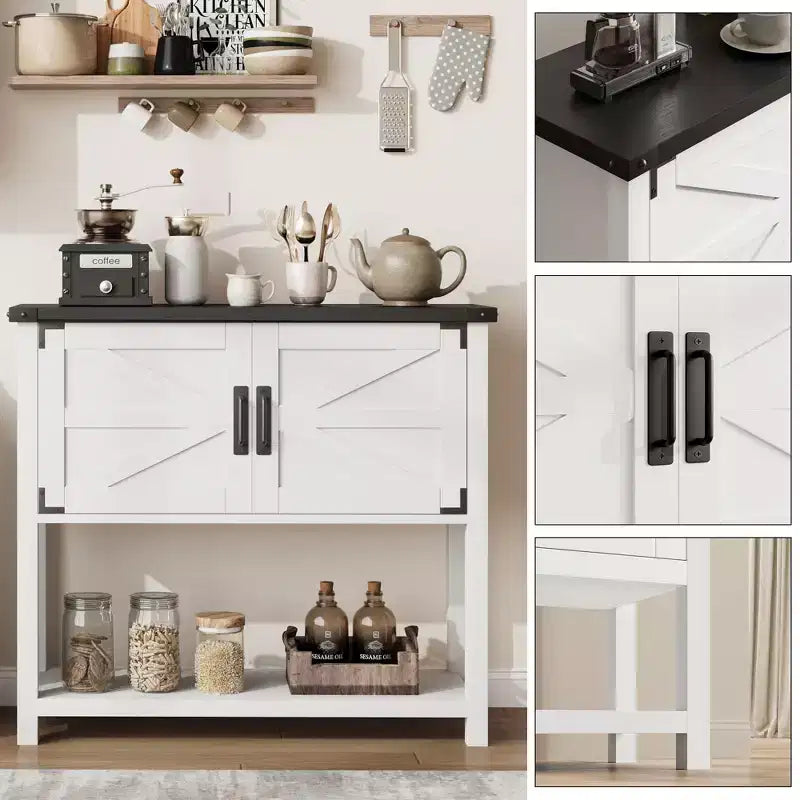 Farmhouse Buffet Sideboard with 2-Door Cabinet and Shelf Wood Console Table with Storage for Kitchen, Hallway, Dining