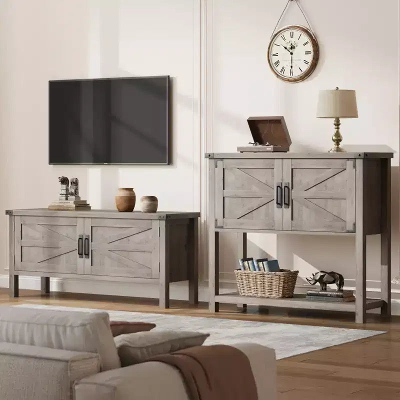 Farmhouse Buffet Sideboard with 2-Door Cabinet and Shelf Wood Console Table with Storage for Kitchen, Hallway, Dining