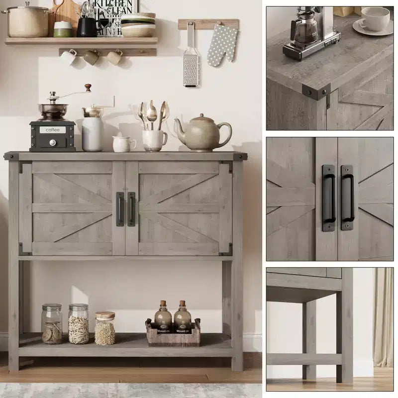 Farmhouse Buffet Sideboard with 2-Door Cabinet and Shelf Wood Console Table with Storage for Kitchen, Hallway, Dining