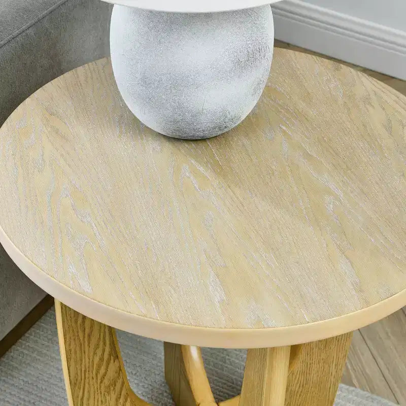 25-Inch Round End Table with Cross-Leg Design, Mid-Century Modern Wooden Side Table for Living Room, Reception, or Bedroom