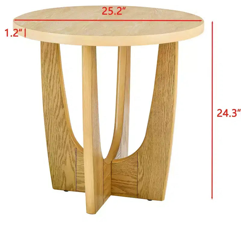 25-Inch Round End Table with Cross-Leg Design, Mid-Century Modern Wooden Side Table for Living Room, Reception, or Bedroom