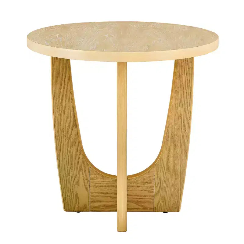 25-Inch Round End Table with Cross-Leg Design, Mid-Century Modern Wooden Side Table for Living Room, Reception, or Bedroom