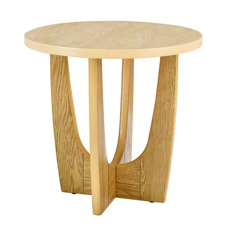 25-Inch Round End Table with Cross-Leg Design, Mid-Century Modern Wooden Side Table for Living Room, Reception, or Bedroom