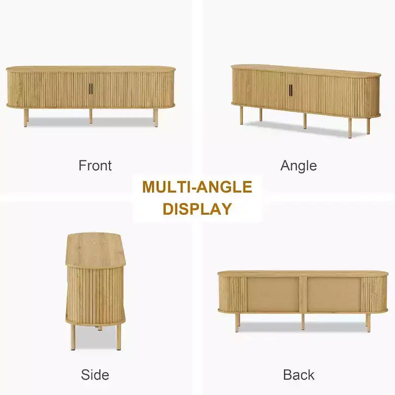 70 TV Stand with Sliding Doors and Storage For 80 Inch TVs, Wooden Media Console , Modern Entertainment Center for Living Room