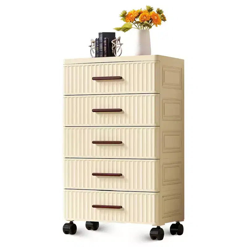 Multifunctional 4-5 Drawer Dresser Snack Children's Toys Books Clothes Storage Cabinet Cream Color for Bedside Table Living Room