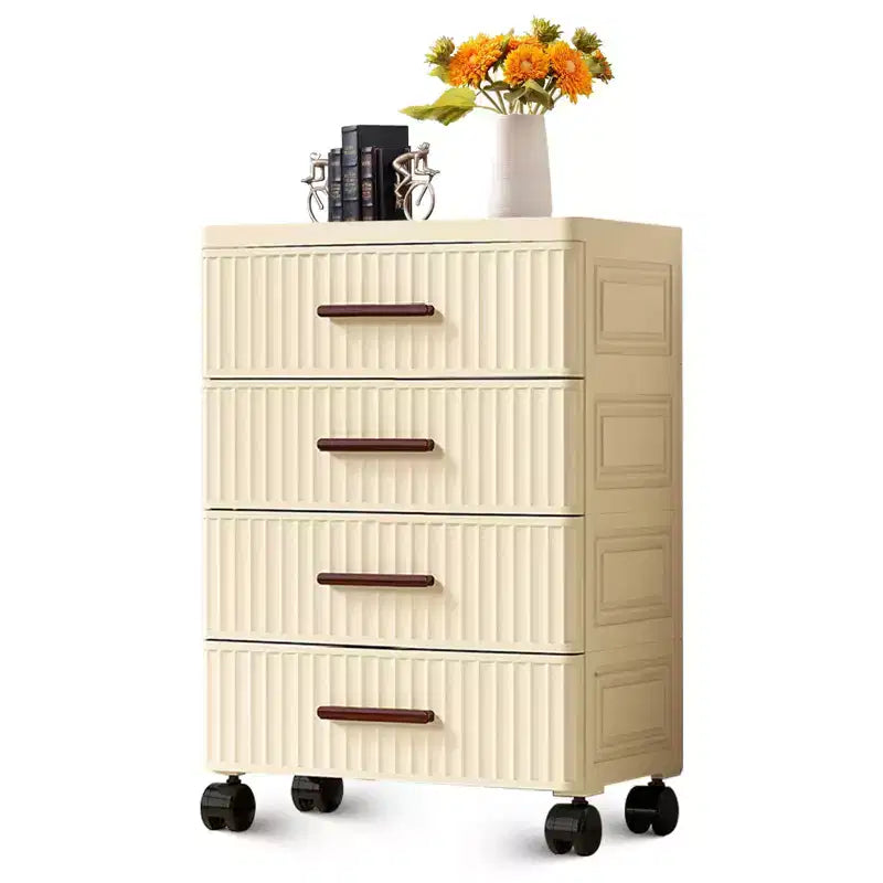 Multifunctional 4-5 Drawer Dresser Snack Children's Toys Books Clothes Storage Cabinet Cream Color for Bedside Table Living Room