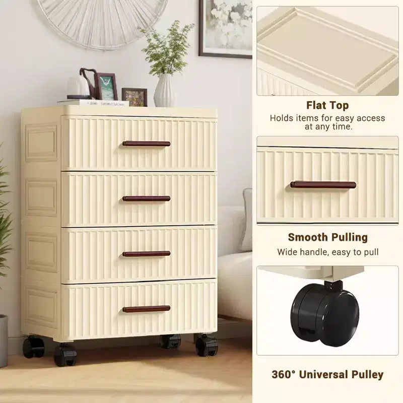 Multifunctional 4-5 Drawer Dresser Snack Children's Toys Books Clothes Storage Cabinet Cream Color for Bedside Table Living Room
