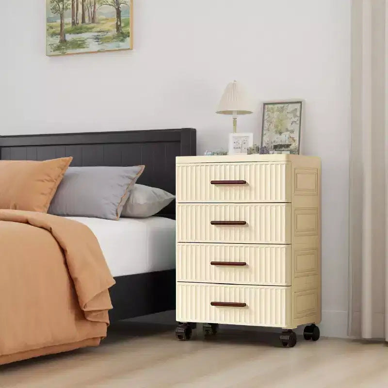 Multifunctional 4-5 Drawer Dresser Snack Children's Toys Books Clothes Storage Cabinet Cream Color for Bedside Table Living Room