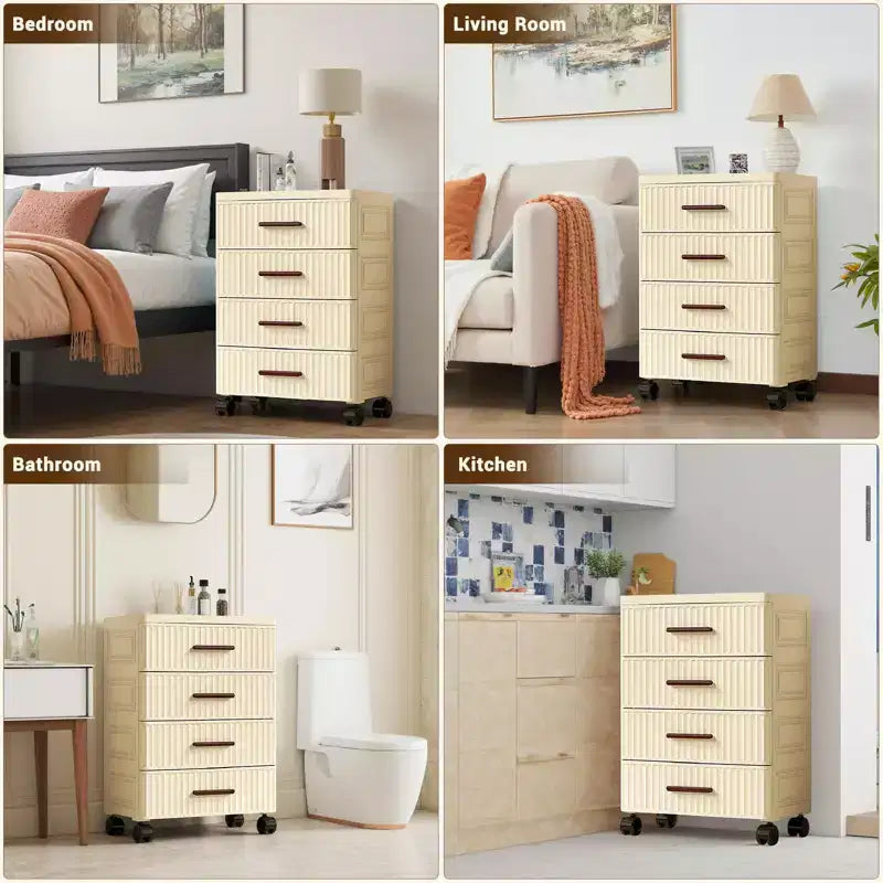 Multifunctional 4-5 Drawer Dresser Snack Children's Toys Books Clothes Storage Cabinet Cream Color for Bedside Table Living Room