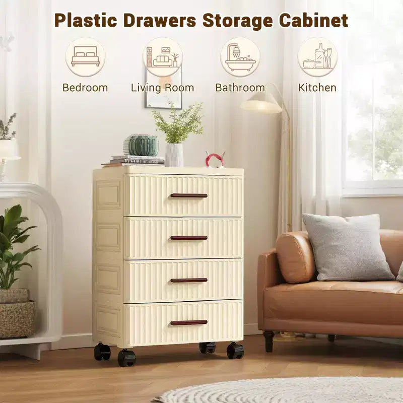 Multifunctional 4-5 Drawer Dresser Snack Children's Toys Books Clothes Storage Cabinet Cream Color for Bedside Table Living Room