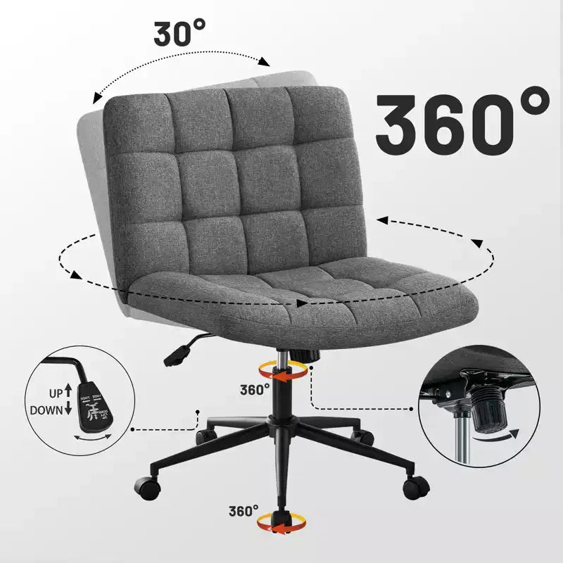 Okak 360 Swivel Home Office Desk Chairs, Armless Computer Chair with Adjustable Height and Wheels, Comfy Chair for Study, Reading Room
