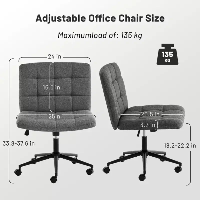 Okak 360 Swivel Home Office Desk Chairs, Armless Computer Chair with Adjustable Height and Wheels, Comfy Chair for Study, Reading Room