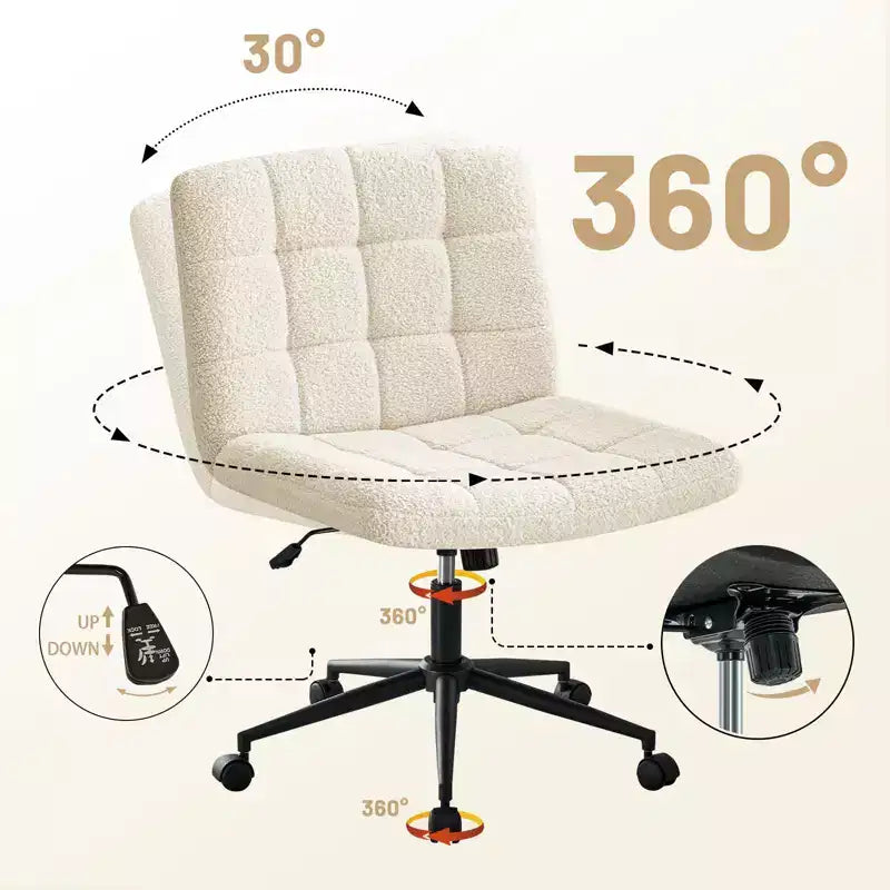 Okak 360 Swivel Home Office Desk Chairs, Armless Computer Chair with Adjustable Height and Wheels, Comfy Chair for Study, Reading Room