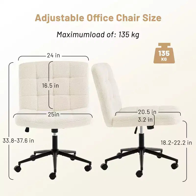 Okak 360 Swivel Home Office Desk Chairs, Armless Computer Chair with Adjustable Height and Wheels, Comfy Chair for Study, Reading Room