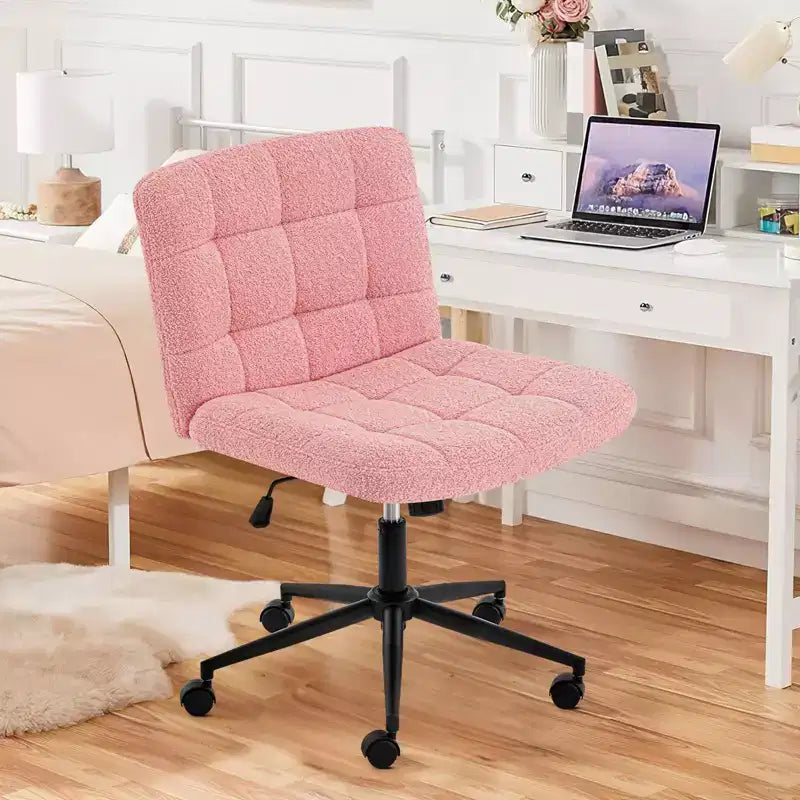 Okak 360 Swivel Home Office Desk Chairs, Armless Computer Chair with Adjustable Height and Wheels, Comfy Chair for Study, Reading Room