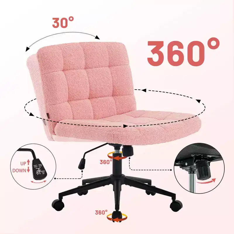 Okak 360 Swivel Home Office Desk Chairs, Armless Computer Chair with Adjustable Height and Wheels, Comfy Chair for Study, Reading Room