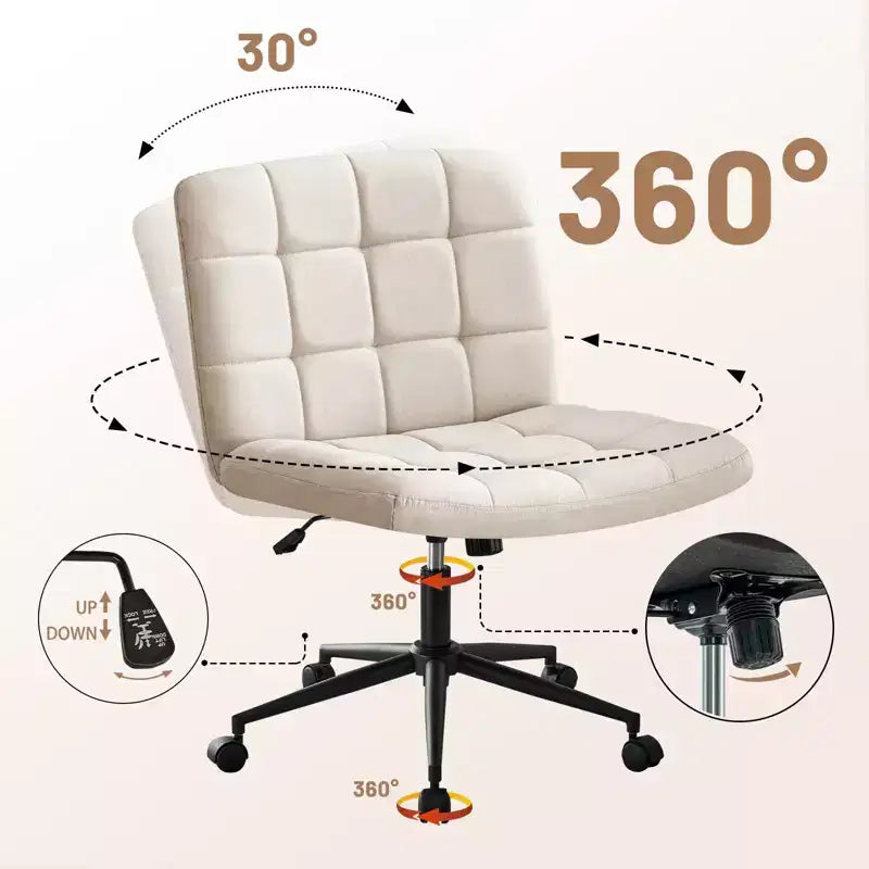 Okak 360 Swivel Home Office Desk Chairs, Armless Computer Chair with Adjustable Height and Wheels, Comfy Chair for Study, Reading Room