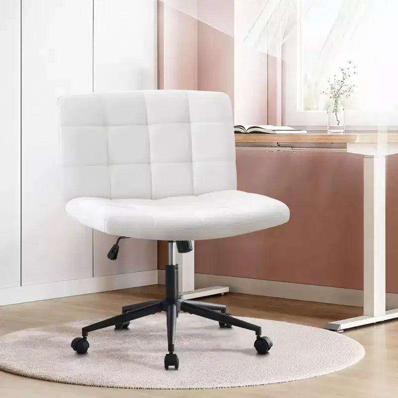 Okak 360 Swivel Home Office Desk Chairs, Armless Computer Chair with Adjustable Height and Wheels, Comfy Chair for Study, Reading Room