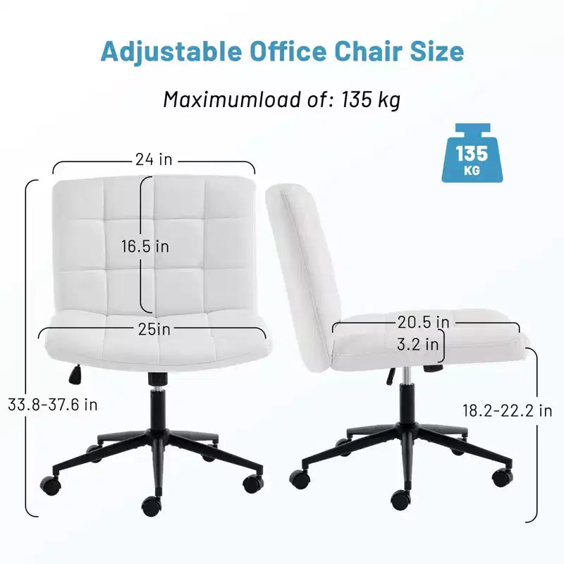 Okak 360 Swivel Home Office Desk Chairs, Armless Computer Chair with Adjustable Height and Wheels, Comfy Chair for Study, Reading Room