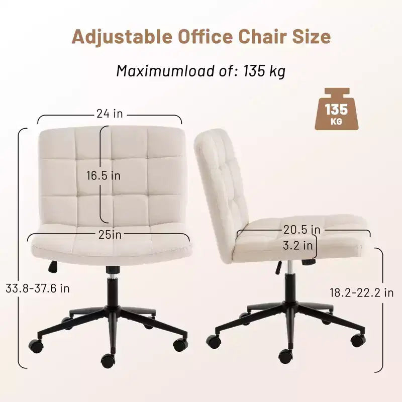 Okak 360 Swivel Home Office Desk Chairs, Armless Computer Chair with Adjustable Height and Wheels, Comfy Chair for Study, Reading Room