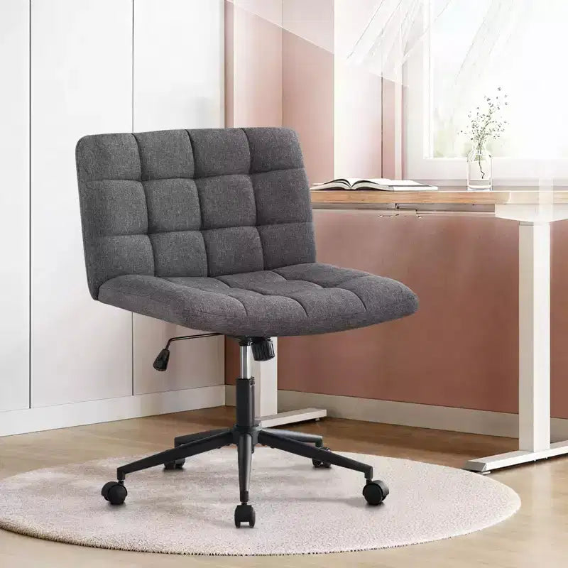 Okak 360 Swivel Home Office Desk Chairs, Armless Computer Chair with Adjustable Height and Wheels, Comfy Chair for Study, Reading Room