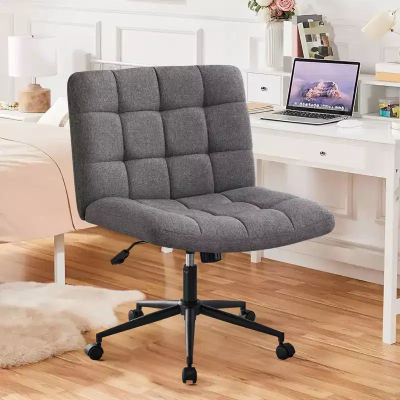 Okak 360 Swivel Home Office Desk Chairs, Armless Computer Chair with Adjustable Height and Wheels, Comfy Chair for Study, Reading Room
