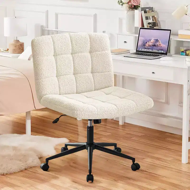 Okak 360 Swivel Home Office Desk Chairs, Armless Computer Chair with Adjustable Height and Wheels, Comfy Chair for Study, Reading Room