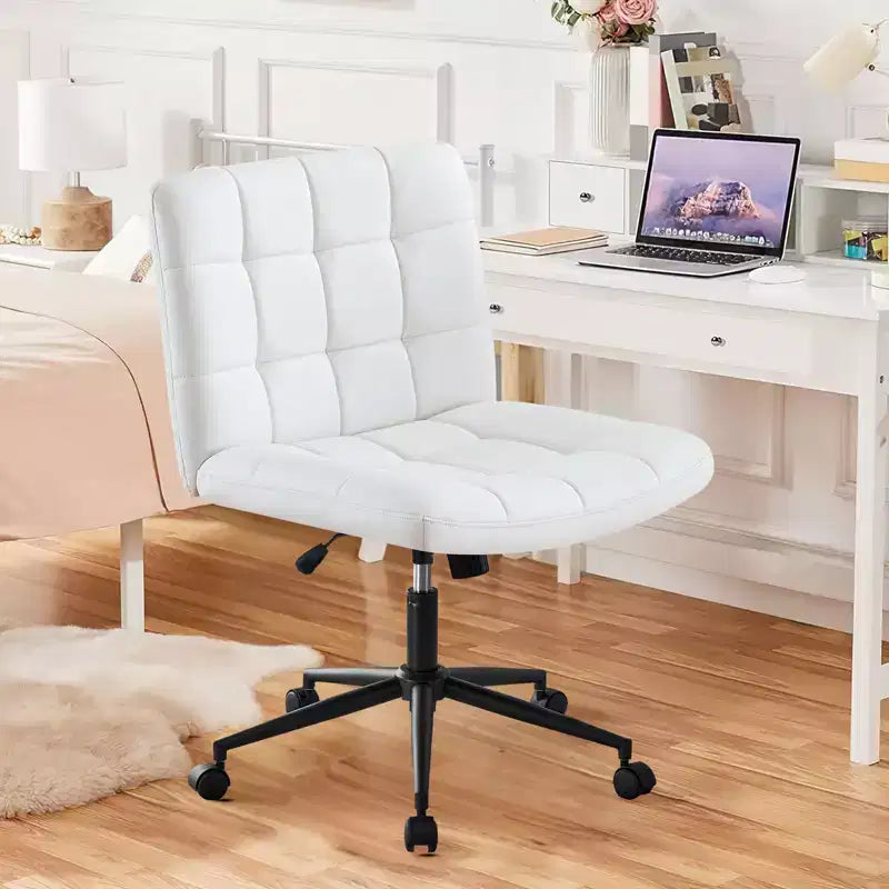 Okak 360 Swivel Home Office Desk Chairs, Armless Computer Chair with Adjustable Height and Wheels, Comfy Chair for Study, Reading Room