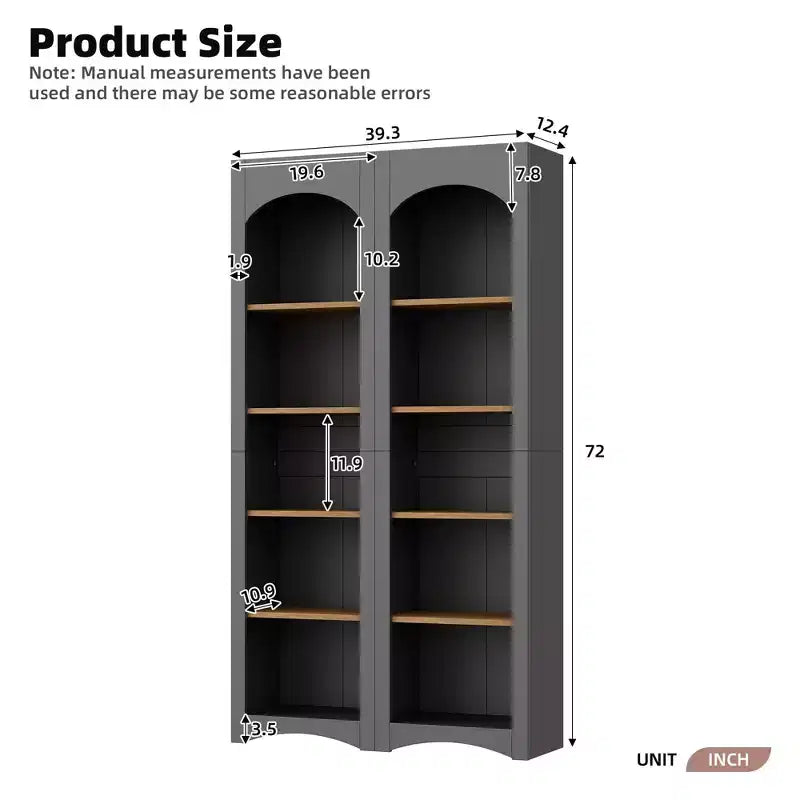 Okak Modern Bookshelf, Storage Shelves with 8 Adjustable Shelves, Freestanding Storage Organizer Set of 2 for Living Room, Office