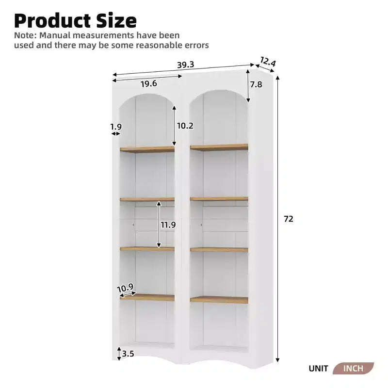 Okak Modern Bookshelf, Storage Shelves with 8 Adjustable Shelves, Freestanding Storage Organizer Set of 2 for Living Room, Office