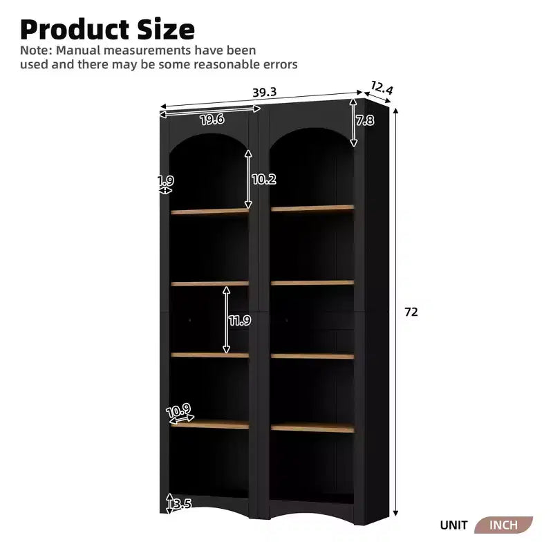 Okak Modern Bookshelf, Storage Shelves with 8 Adjustable Shelves, Freestanding Storage Organizer Set of 2 for Living Room, Office