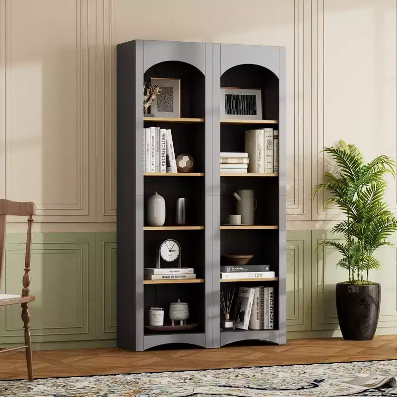 Okak Modern Bookshelf, Storage Shelves with 8 Adjustable Shelves, Freestanding Storage Organizer Set of 2 for Living Room, Office