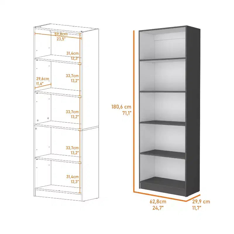 Okak Minimalism Bookshelf, Display Case with 5 Open Shelves, Freestanding Storage Organizer for Living Room, Office