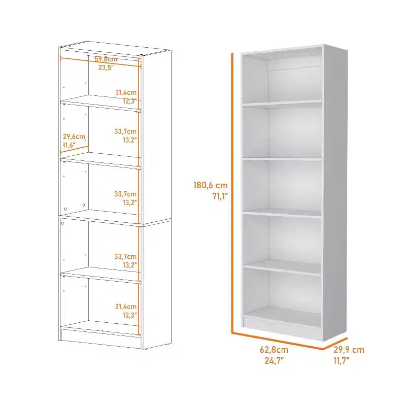 Okak Minimalism Bookshelf, Display Case with 5 Open Shelves, Freestanding Storage Organizer for Living Room, Office